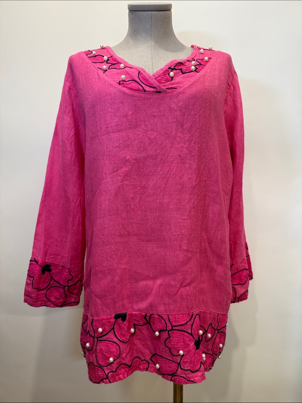 Made in Italy 100% Linen Embroidered Tunic | Pink